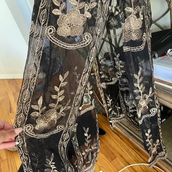 VENUS Black Maxi Dress with Gold Floral Embroidery - Picture 4 of 7